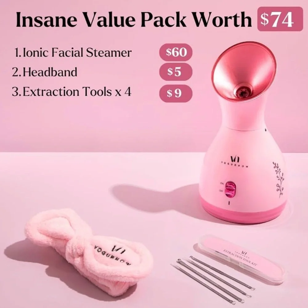 WOMANS SKIN CARE ROUTINE Pink Facial Steamer with Headband NEW